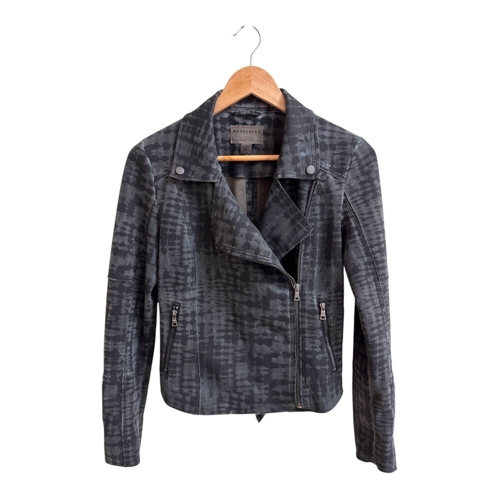Marrakech Dark Gray Tie Dye Print Knit Moto Jacket Womens Size XS